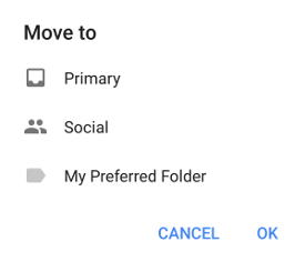Screenshot of Gmail app move to menu
